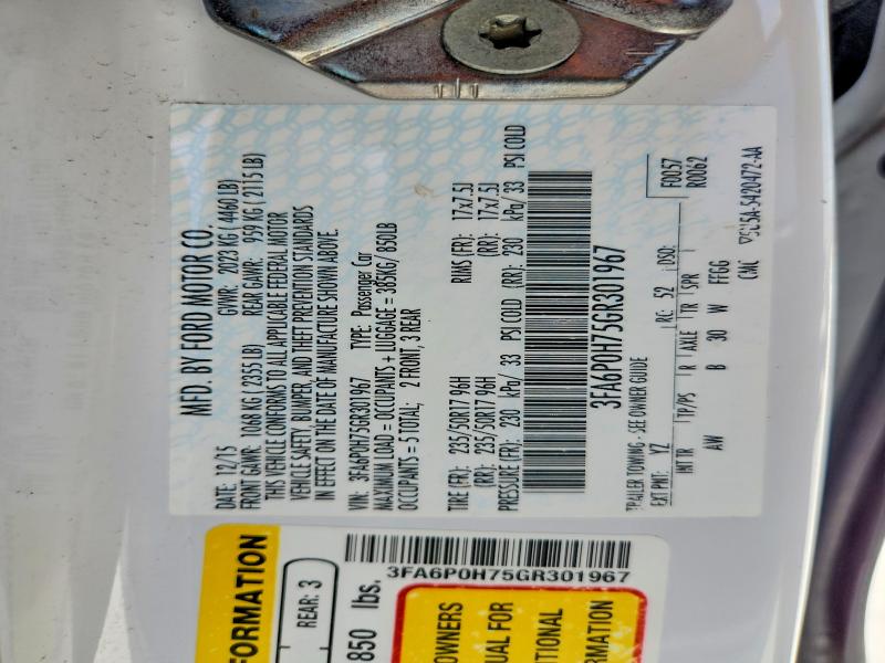 Продаж на аукціоні авто 2016 Ford Fusion, vin: 3FA6P0H75GR301967, номер лоту: 58808196