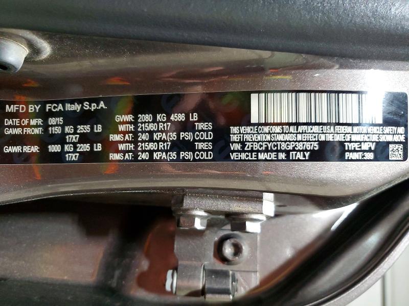 Продажа на аукционе авто 2016 Fiat 500x, vin: ZFBCFYCT8GP387675, номер лота: 57460336