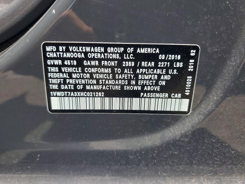 Продажа на аукционе авто 2017 Volkswagen Passat, vin: 1VWDT7A3XHC021262, номер лота: 58886486