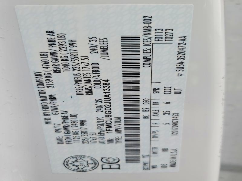 Aukcja sprzedaży 2018 Ford Escape, vin: 1FMCU9GD2JUA13384, numer aukcji: 59269116