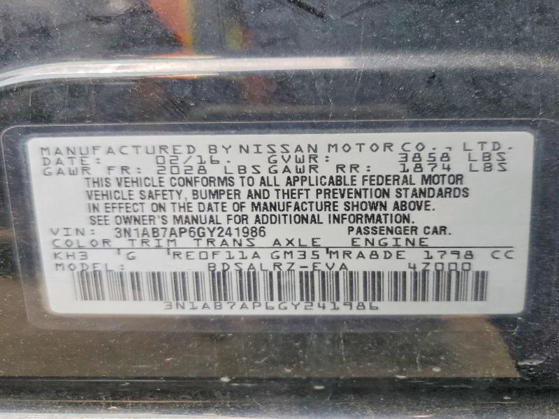 Продаж на аукціоні авто 2016 Nissan Sentra, vin: 3N1AB7AP6GY241986, номер лоту: 56112246