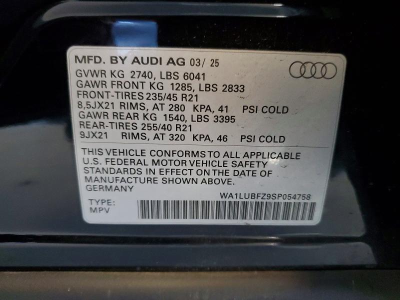 Продажа на аукционе авто 2025 Audi Q4 E-tron, vin: WA1LUBFZ9SP054758, номер лота: 58106166