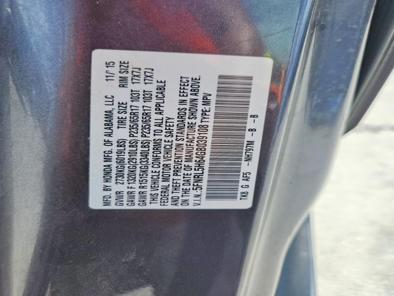 2016 Honda Odyssey მანქანა იყიდება აუქციონზე, vin: 5FNRL5H64GB039108, აუქციონის ნომერი: 56701976