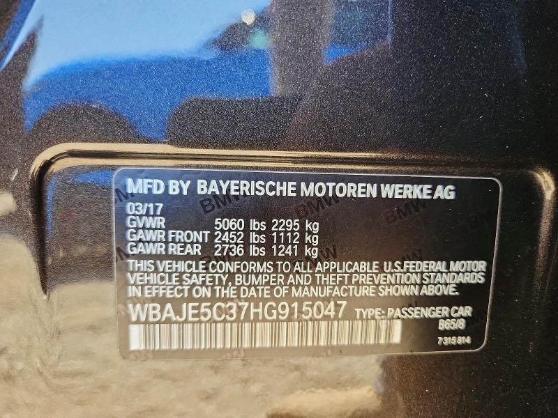 2017 Bmw 540 მანქანა იყიდება აუქციონზე, vin: WBAJE5C37HG915047, აუქციონის ნომერი: 56536226