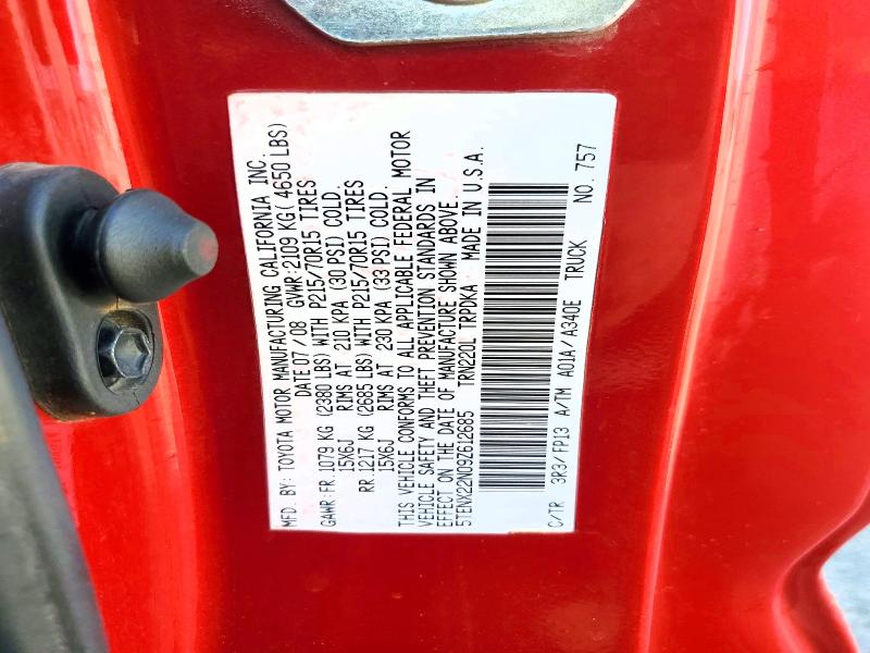 58743776 :رقم المزاد ، 5TENX22N09Z612685 vin ، 2009 Toyota Tacoma مزاد بيع