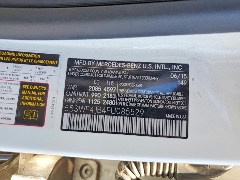 57038176 :رقم المزاد ، 55SWF4JB4FU085529 vin ، 2015 Mercedes-benz C مزاد بيع