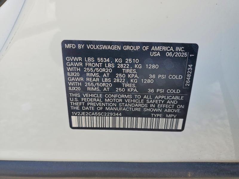 2025 Volkswagen Atlas Cross Sport მანქანა იყიდება აუქციონზე, vin: 1V2JE2CA5SC229344, აუქციონის ნომერი: 56154296