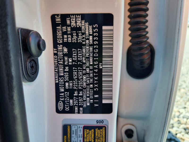57337526 :رقم المزاد ، 5XYKT4A61DG393355 vin ، 2013 Kia Sorento مزاد بيع