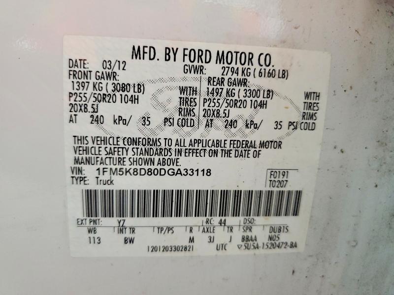 Продажа на аукционе авто 2013 Ford Explorer, vin: 1FM5K8D80DGA33118, номер лота: 56971276