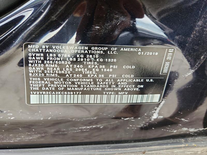 58926366 :رقم المزاد ، 1V2YR2CA2KC539177 vin ، 2019 Volkswagen Atlas مزاد بيع