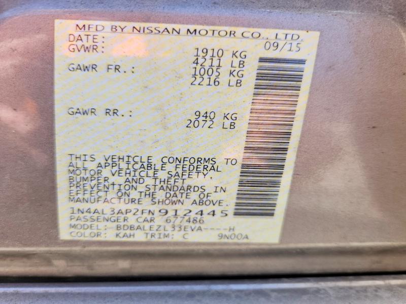 2015 Nissan Altima მანქანა იყიდება აუქციონზე, vin: 1N4AL3AP2FN912445, აუქციონის ნომერი: 56044076