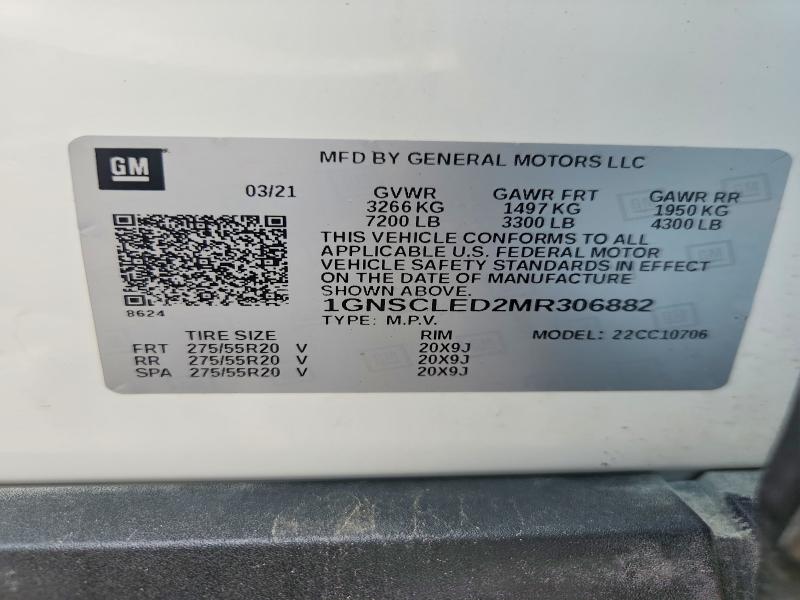 Aukcja sprzedaży 2021 Chevrolet Tahoe, vin: 1GNSCLED2MR306882, numer aukcji: 57166766