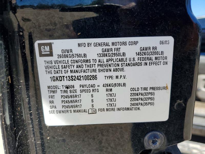2004 Gmc Envoy მანქანა იყიდება აუქციონზე, vin: 1GKDT13S242100286, აუქციონის ნომერი: 57028406