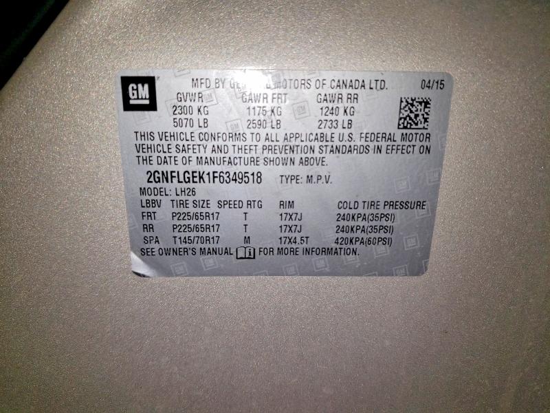 Продаж на аукціоні авто 2015 Chevrolet Equinox, vin: 2GNFLGEK1F6349518, номер лоту: 57043426