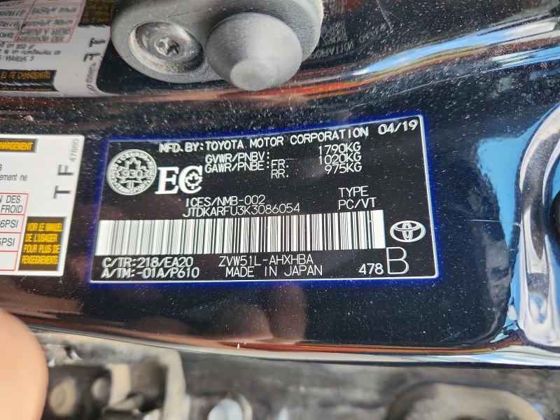 Продажа на аукционе авто 2019 Toyota Prius, vin: JTDKARFU3K3086054, номер лота: 57956226