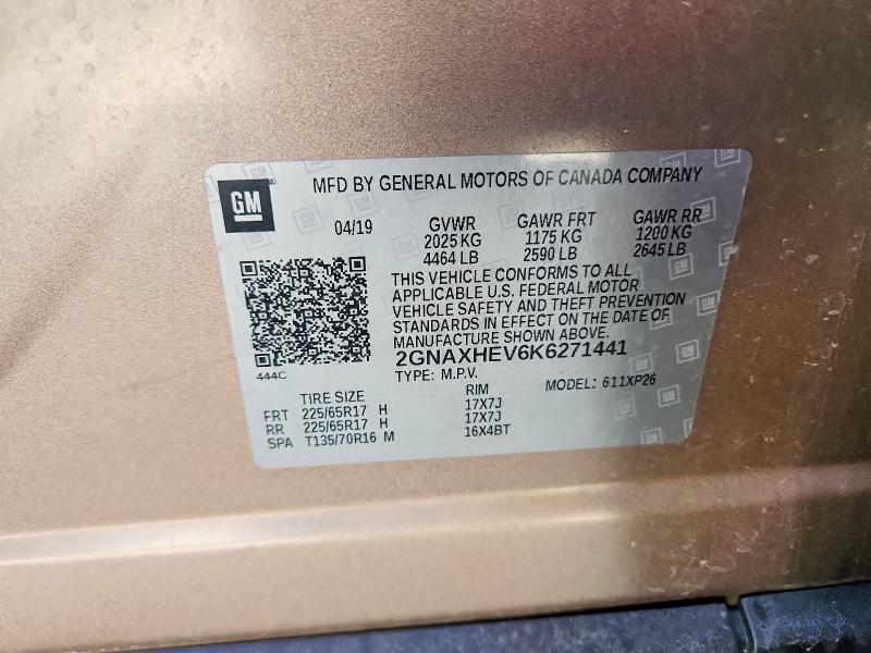 Aukcja sprzedaży 2019 Chevrolet Equinox, vin: 2GNAXHEV6K6271441, numer aukcji: 58451006