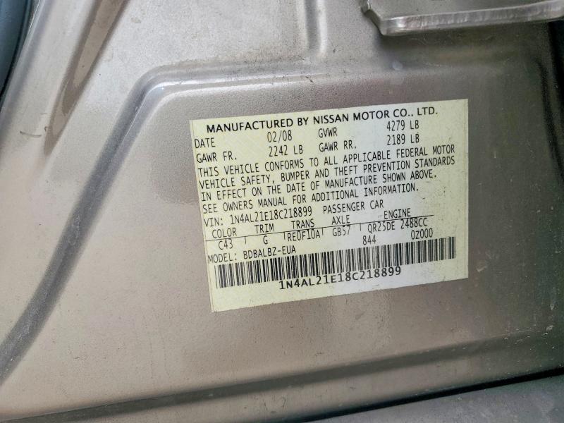 Продаж на аукціоні авто 2008 Nissan Altima, vin: 1N4AL21E18C218899, номер лоту: 58200356