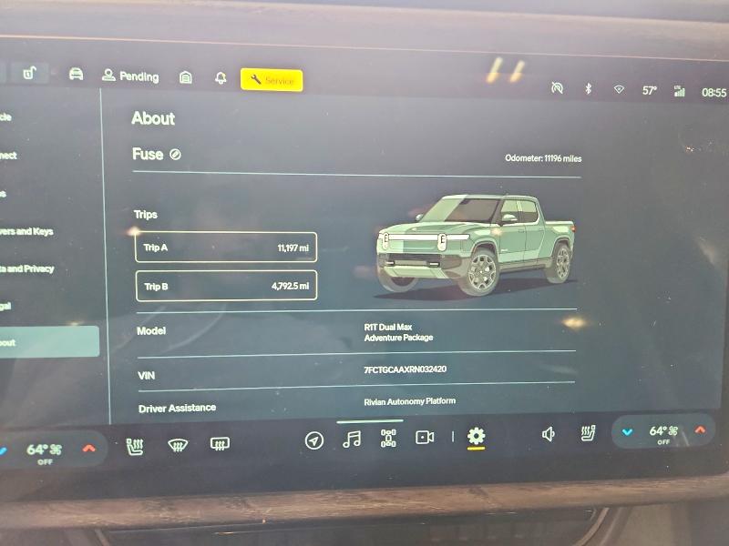 2024 Rivian R1t მანქანა იყიდება აუქციონზე, vin: 7FCTGCAAXRN032420, აუქციონის ნომერი: 58052896