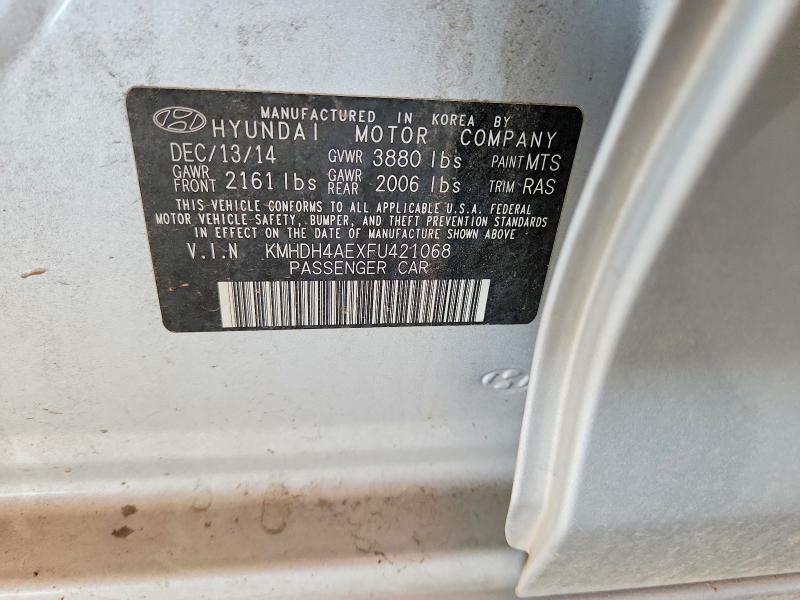 2015 Hyundai Elantra მანქანა იყიდება აუქციონზე, vin: KMHDH4AEXFU421068, აუქციონის ნომერი: 57610966