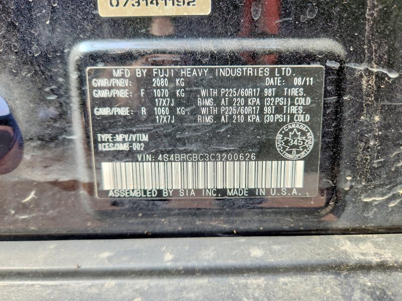 59324216 :رقم المزاد ، 4S4BRGBC3C3200626 vin ، 2012 Subaru Outback مزاد بيع