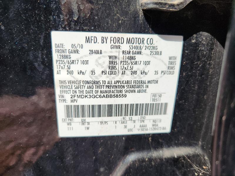 Продажа на аукционе авто 2010 Ford Edge, vin: 2FMDK3GC6ABB58559, номер лота: 55809296