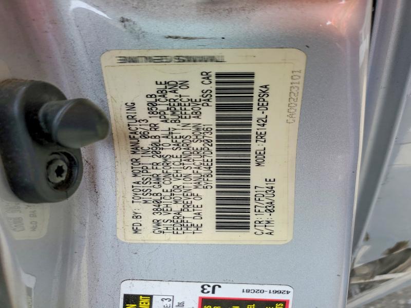 Продаж на аукціоні авто 2013 Toyota Corolla, vin: 5YFBU4EE7DP207361, номер лоту: 55947756