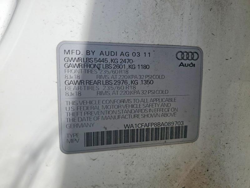 2011 Audi Q5 მანქანა იყიდება აუქციონზე, vin: WA1CFAFP8BA089703, აუქციონის ნომერი: 55694146