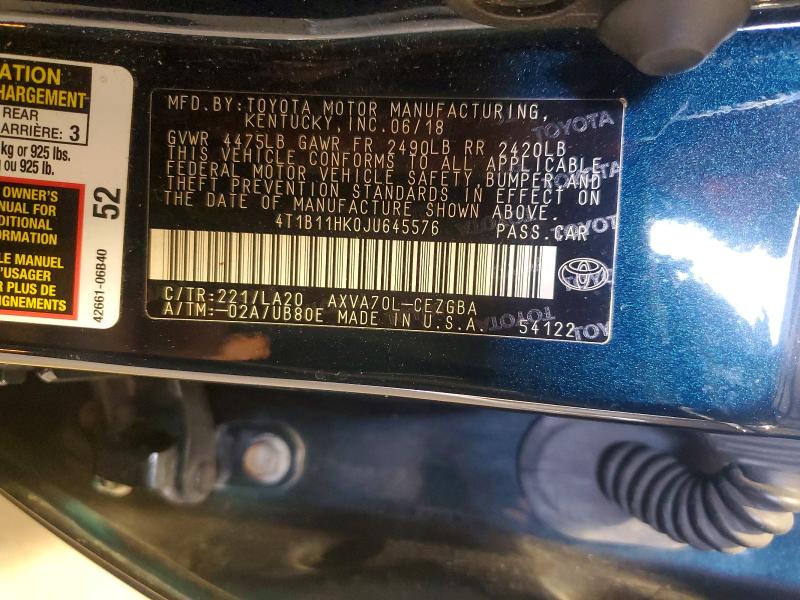 58083596 :رقم المزاد ، 4T1B11HK0JU645576 vin ، 2018 Toyota Camry مزاد بيع
