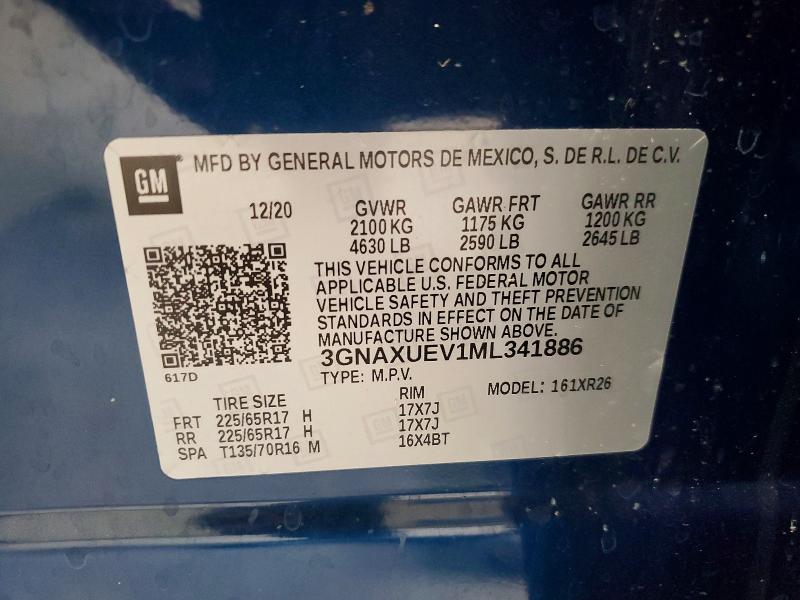 Aukcja sprzedaży 2021 Chevrolet Equinox, vin: 3GNAXUEV1ML341886, numer aukcji: 73343305
