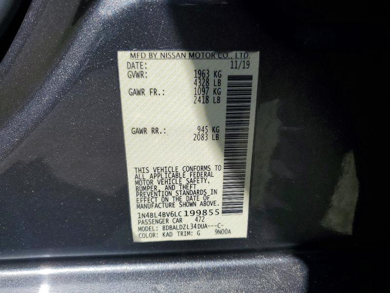 Aukcja sprzedaży 2020 Nissan Altima, vin: 1N4BL4BV6LC199855, numer aukcji: 56819976