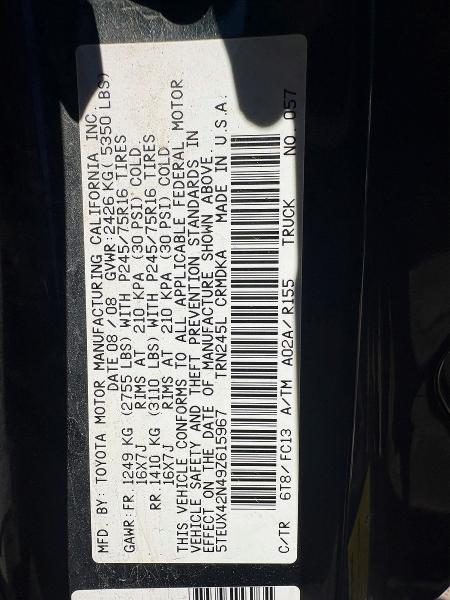 Aukcja sprzedaży 2009 Toyota Tacoma, vin: 5TEUX42N49Z615967, numer aukcji: 59110116