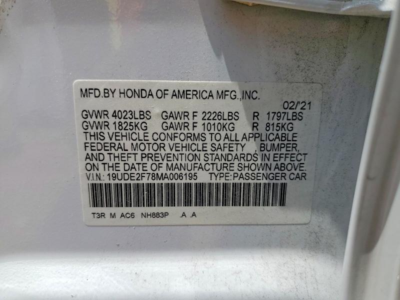 55332476 :رقم المزاد ، 19UDE2F78MA006195 vin ، 2021 Acura Ilx مزاد بيع