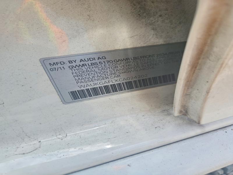 57059546 :رقم المزاد ، WAUKGAFLXCA024202 vin ، 2012 Audi S4 مزاد بيع