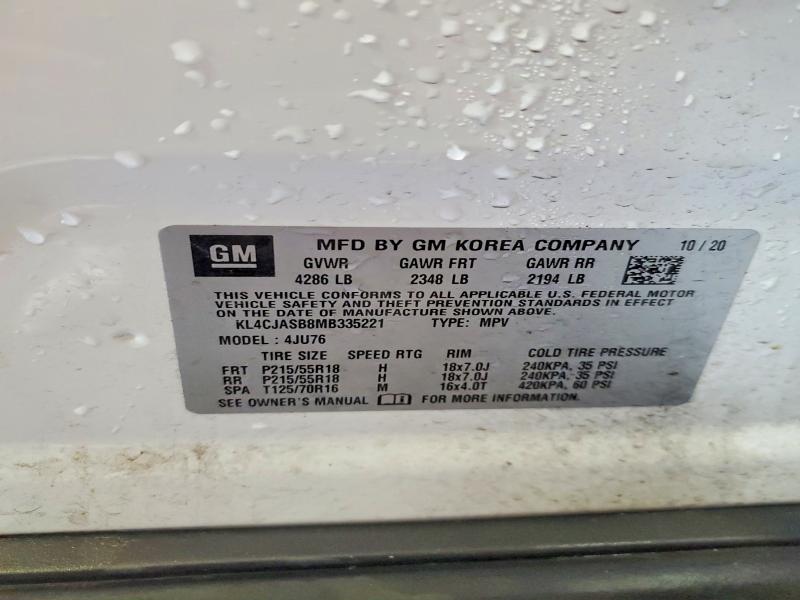 57069416 :رقم المزاد ، KL4CJASB8MB335221 vin ، 2021 Buick Encore مزاد بيع