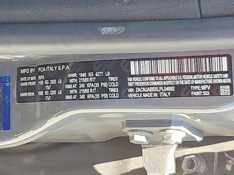 57431476 :رقم المزاد ، ZACNJABBXLPL04892 vin ، 2020 Jeep Renegade مزاد بيع