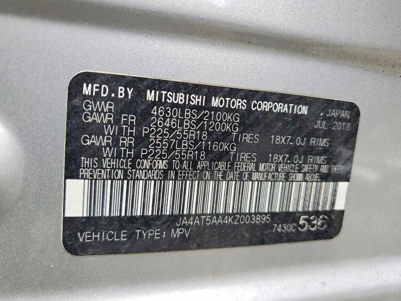 Продажа на аукционе авто 2019 Mitsubishi Eclipse Cross, vin: JA4AT5AA4KZ003895, номер лота: 56544076