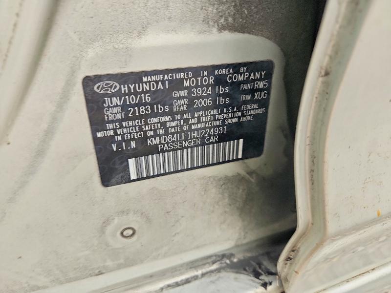 Aukcja sprzedaży 2017 Hyundai Elantra, vin: KMHD84LF1HU224931, numer aukcji: 58160136