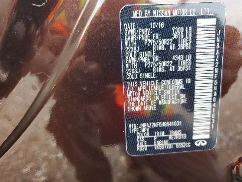 Aukcja sprzedaży 2017 Infiniti Qx80, vin: JN8AZ2NF5H9641031, numer aukcji: 57338196