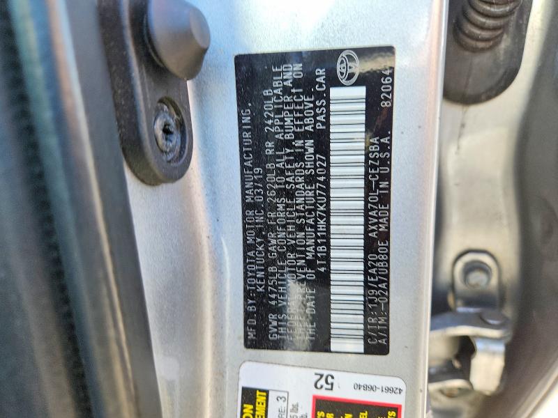 Aukcja sprzedaży 2019 Toyota Camry, vin: 4T1B11HK7KU774027, numer aukcji: 54538166