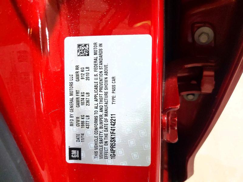 2015 Buick Verano მანქანა იყიდება აუქციონზე, vin: 1G4PR5SK1F4142211, აუქციონის ნომერი: 57329116