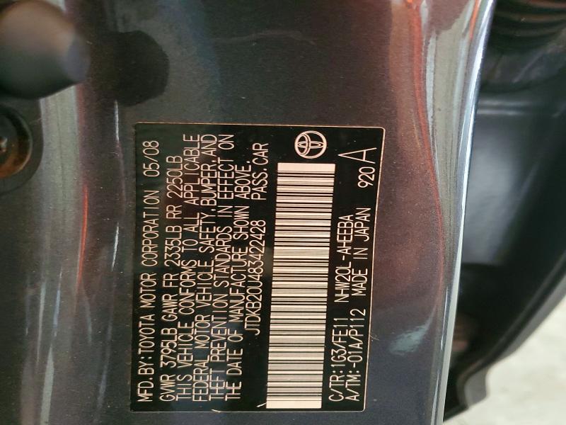 Aukcja sprzedaży 2008 Toyota Prius, vin: JTDKB20U483422428, numer aukcji: 85610995