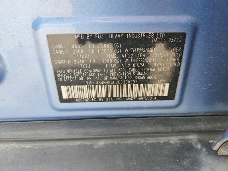 2012 Subaru Outback მანქანა იყიდება აუქციონზე, vin: 4S4BRBCC8C3300397, აუქციონის ნომერი: 56363976