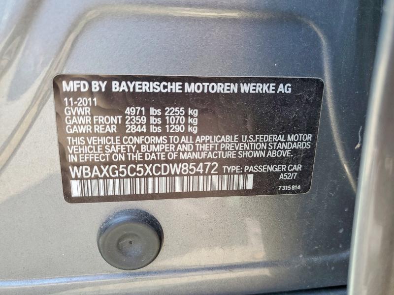 2012 Bmw 528 მანქანა იყიდება აუქციონზე, vin: WBAXG5C5XCDW85472, აუქციონის ნომერი: 56345546