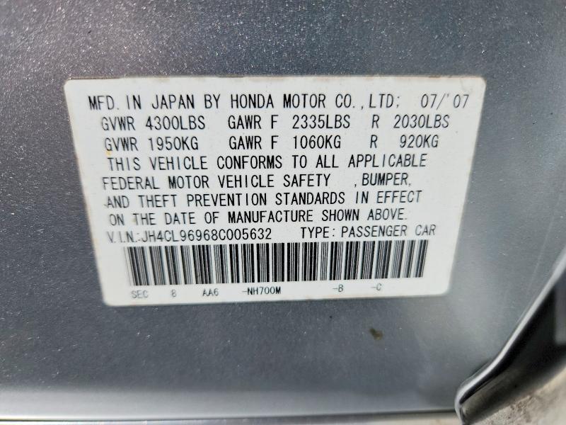 55829586 :رقم المزاد ، JH4CL96968C005632 vin ، 2008 Acura Tsx مزاد بيع