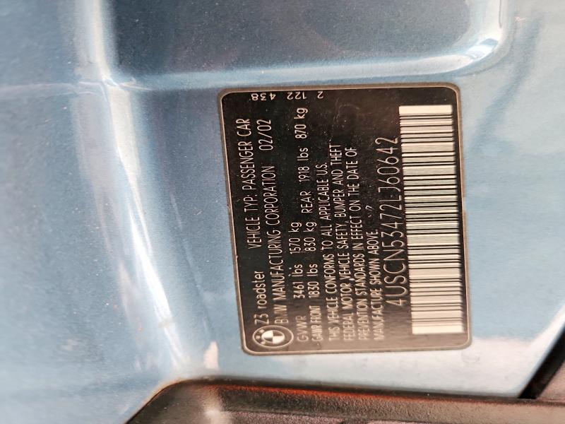 55890606 :رقم المزاد ، 4USCN53472LJ60642 vin ، 2002 Bmw Z3 مزاد بيع