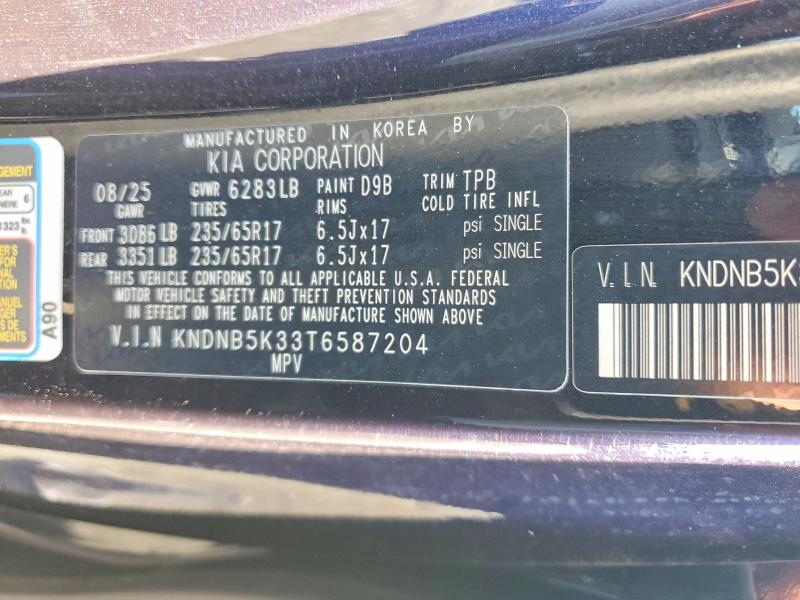57549216 :رقم المزاد ، KNDNB5K33T6587204 vin ، 2026 Kia Carnival مزاد بيع