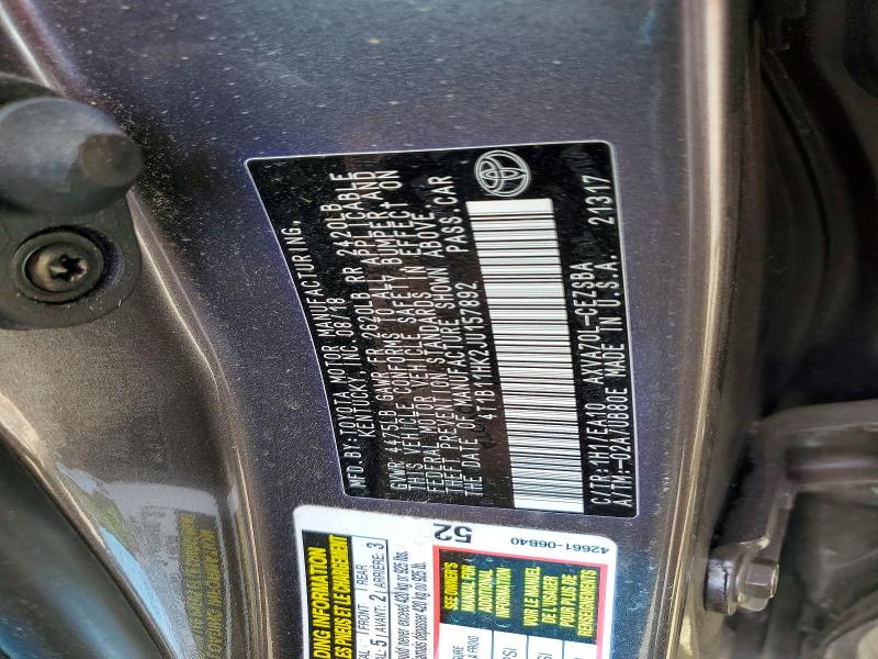 Продажа на аукционе авто 2018 Toyota Camry, vin: 4T1B11HK2JU157892, номер лота: 56893076