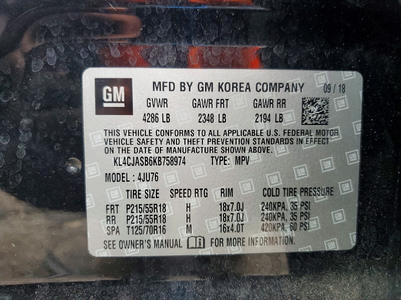 Aukcja sprzedaży 2019 Buick Encore, vin: KL4CJASB6KB758974, numer aukcji: 56266246