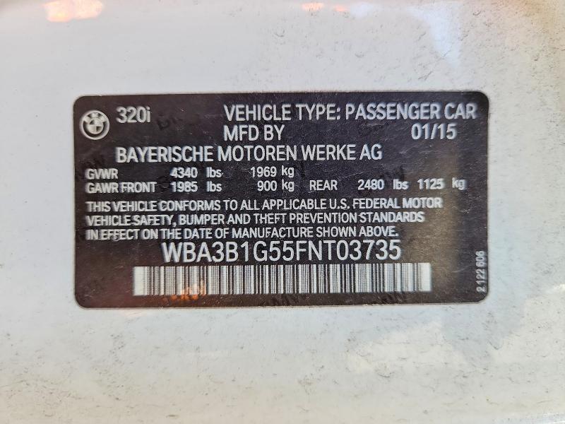55646206 :رقم المزاد ، WBA3B1G55FNT03735 vin ، 2015 Bmw 320 مزاد بيع