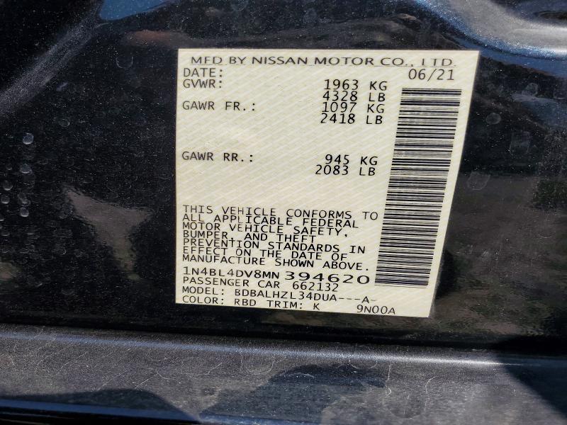 58585396 :رقم المزاد ، 1N4BL4DV8MN394620 vin ، 2021 Nissan Altima مزاد بيع